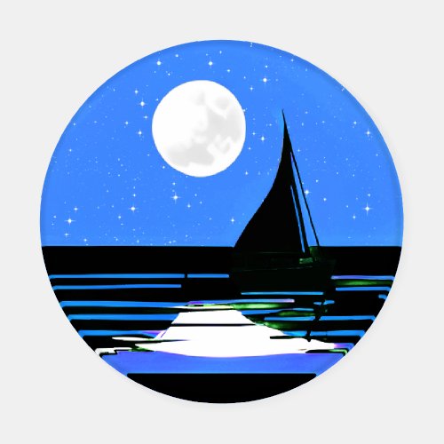 Sailboat Silhouette Against a Night Sky Coaster Set