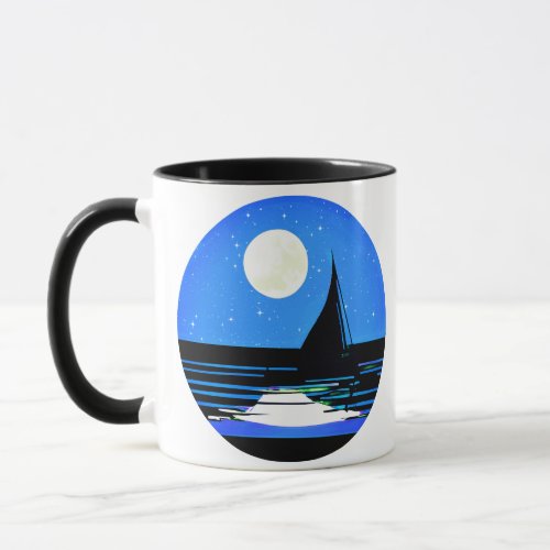 Sailboat Silhouette Against a Night Sky Mug