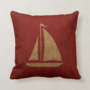 Sailboat Silhouette in Rustic Red Throw Pillow