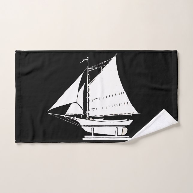 sailboat silhouette print bath towel set (Hand Towel)