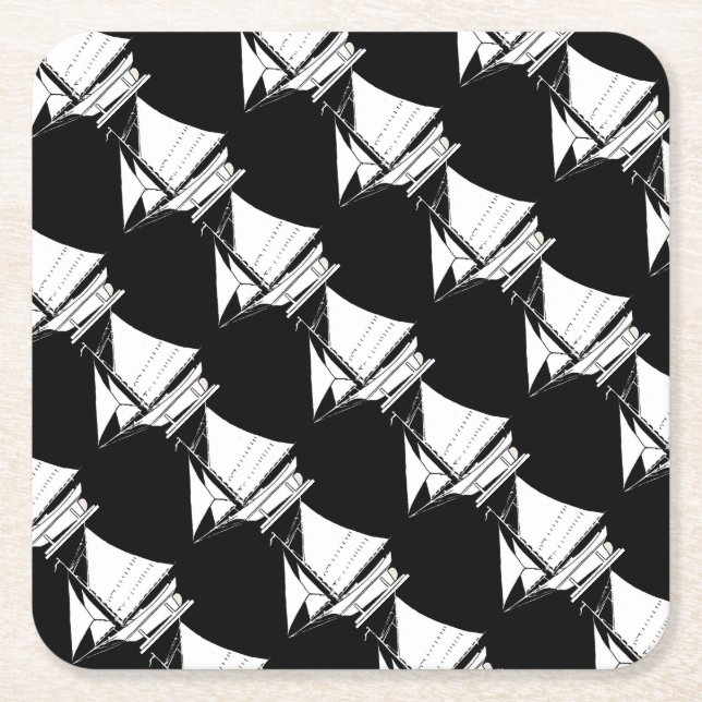 sailboat silhouette square paper coaster (Front)