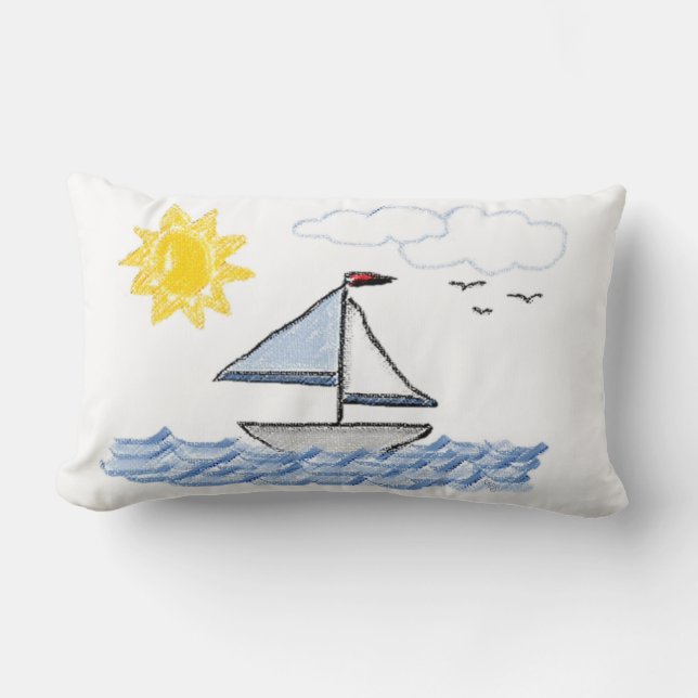 Sailboat Sketch Digital Art Lumbar Pillow (Front)