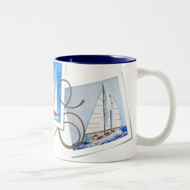 Sailboat Snapshots With Nautical Rope Two-Tone Coffee Mug (Right)