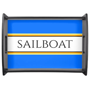 SAILBOAT Sporty Bright Nautical Blue White Stripes Serving Tray