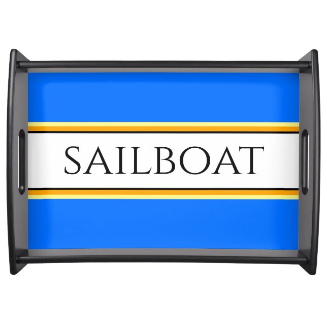 SAILBOAT Sporty Bright Nautical Blue White Stripes Serving Tray (Front)