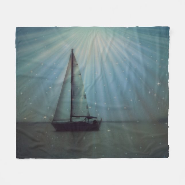 SailBoat & Stars Fleece Blanket (Front (Horizontal))