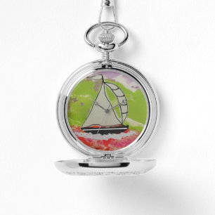 Sailboat Striped Jib Pocket Watch