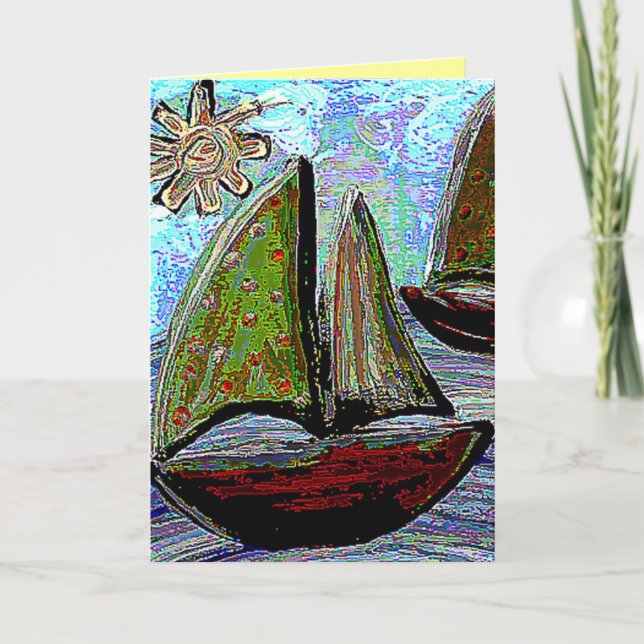 SAILBOAT, SUN & SEA - sailing greeting card (Front)