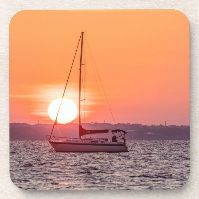 Sailboat Sunrise Beverage Coaster (Front)