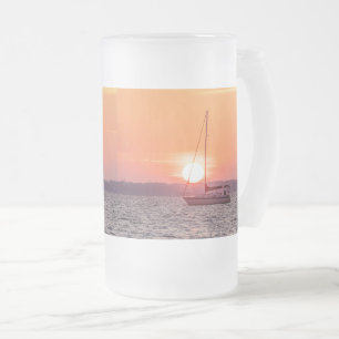 Sailboat Sunrise Frosted Glass Beer Mug