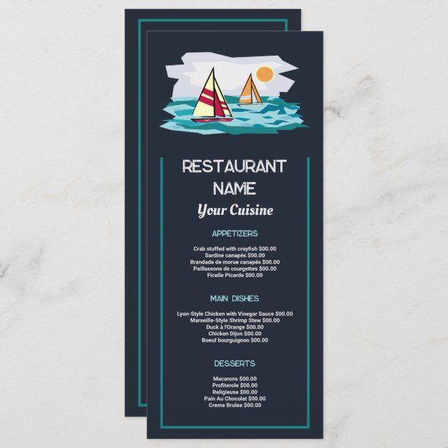 Sailboat Sunrise, Restaurant Slimline Menu (Front/Back)