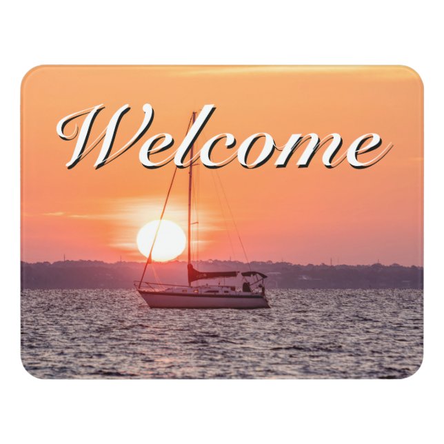 Sailboat Sunrise Welcome Door Sign (Contemporary Front)