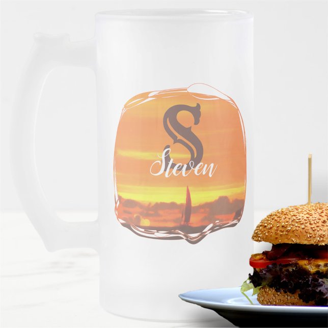 Sailboat Sunset 1300 Frosted Glass Beer Mug (Creator Uploaded)