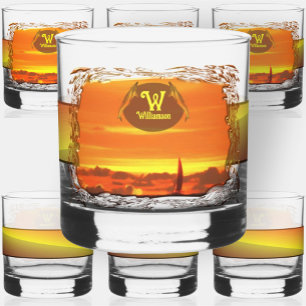 Sailboat Sunset 1300  Whiskey Glass