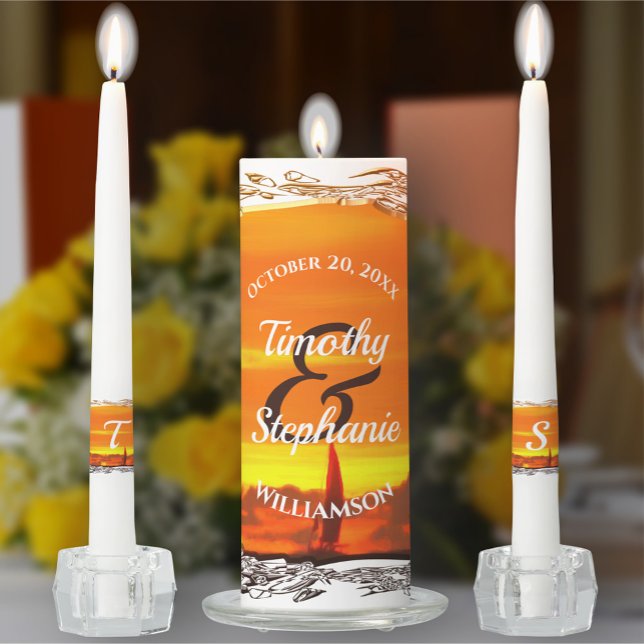 Sailboat Sunset Anniversary 1300 Unity Candle Set (Creator Uploaded)