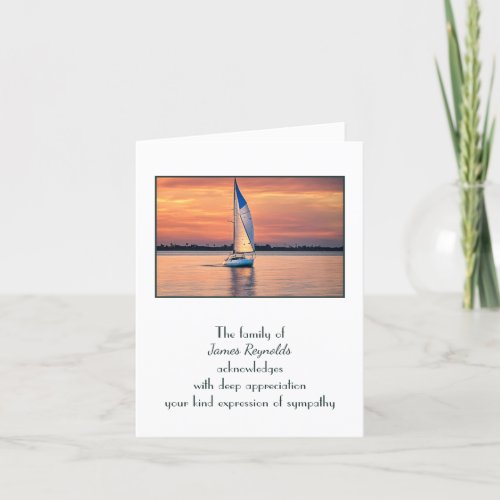 Sailboat Sunset for Sympathy Thank You Card