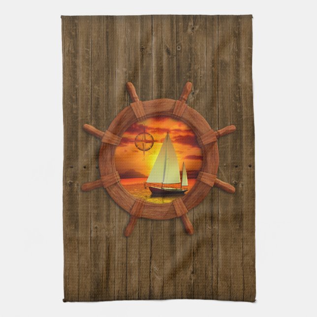 Sailboat Sunset Kitchen Towel (Vertical)