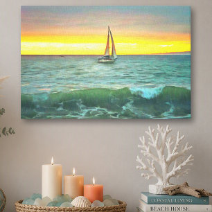 Sailboat Sunset Ocean Seascape 0884 Art Canvas Print