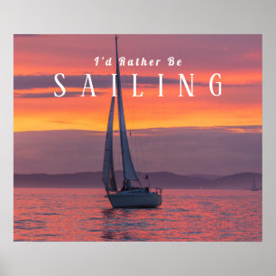 Sailboat Sunset Orange Gold Purple Sky, White Text Poster