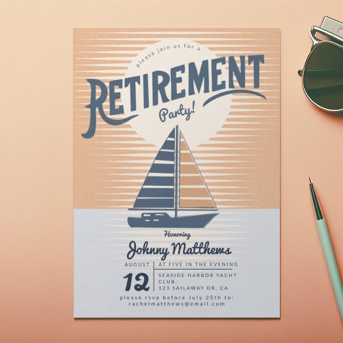 sailboat sunset retirement party invitation