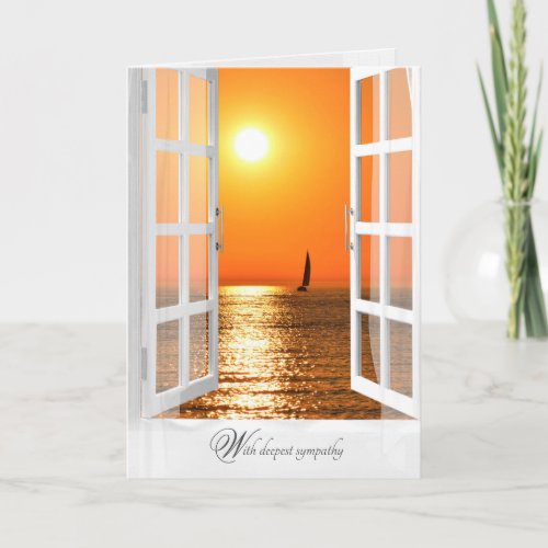 sailboat sunset scene in window sympathy card