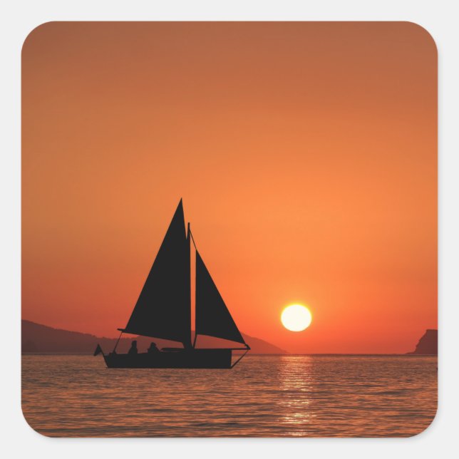 Sailboat Sunset Square Sticker (Front)