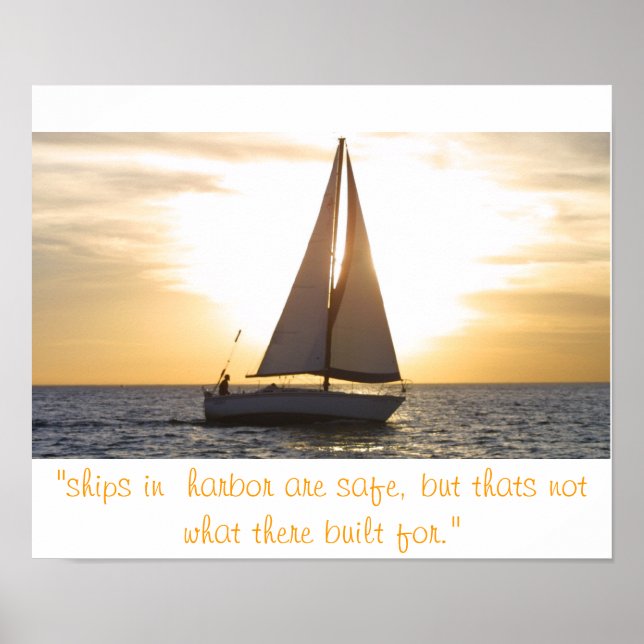 sailboat sunset streight, "ships in harbor are... poster (Front)