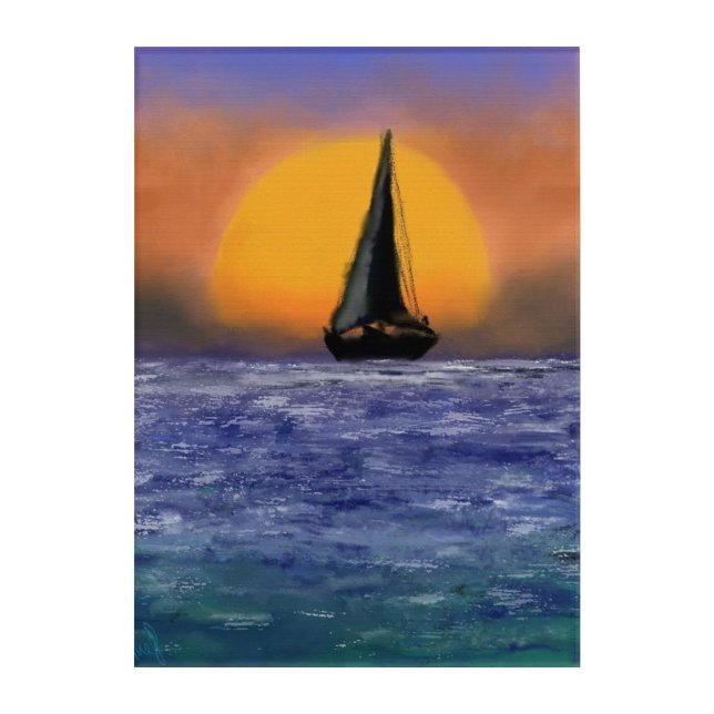 Sailboat Sunset - Watercolor Acrylic Print (Front)