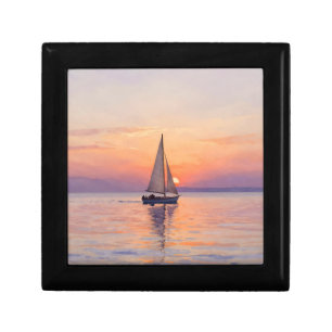 Sailboat Sunset Watercolor Seascape Gift Box