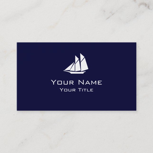 Sailboat symbol custom navy blue business cards (Front)