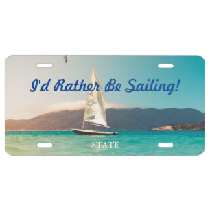 Sailboat, Teal Water, DIY Message & Photo, Vs 2 License Plate