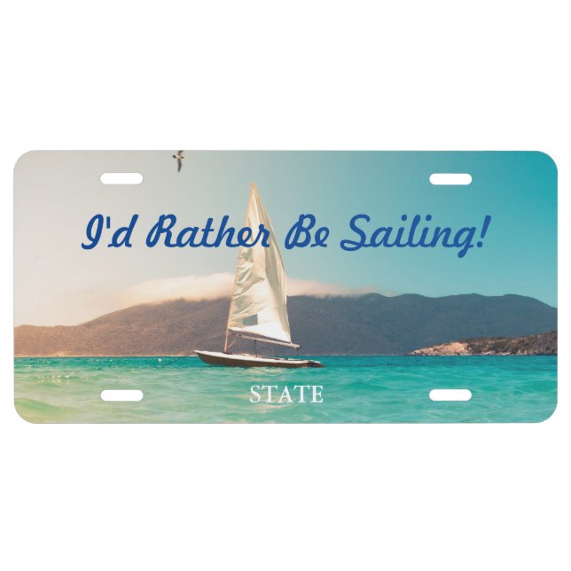 Sailboat, Teal Water, DIY Message & Photo, Vs 2 License Plate (Front)