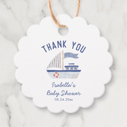 Sailboat Thank You Boy Baby Shower Favor Tags