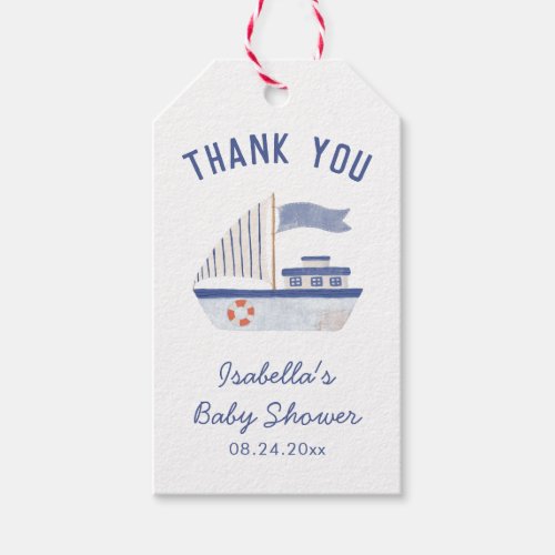 Sailboat Thank You Boy Baby Shower Gift Tags