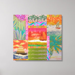 Sailboat Tropical Abstract Stretched Canvas Print