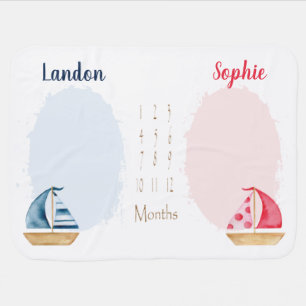 Sailboat Twins Milestone Baby Blanket