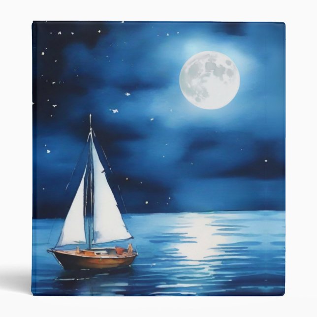Sailboat Under a Full Moon  3 Ring Binder (Front)