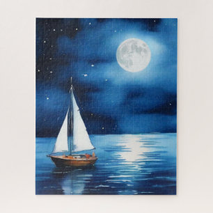 Sailboat Under a Full Moon Jigsaw Puzzle