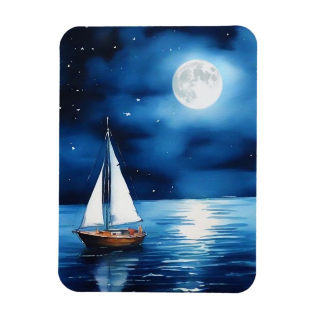 Sailboat Under a Full Moon  Magnet (Vertical)