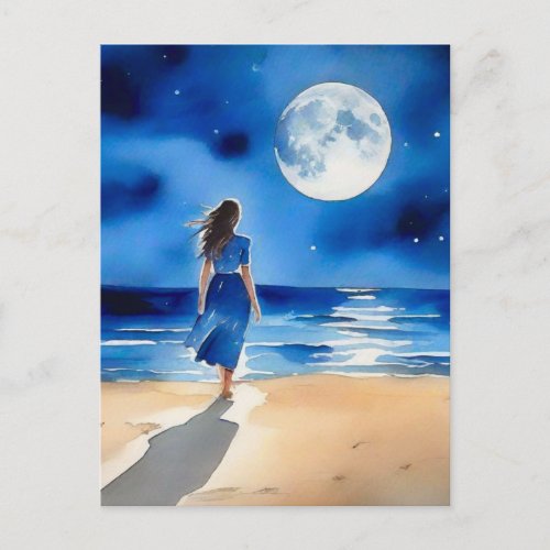 Sailboat Under a Full Moon  Postcard