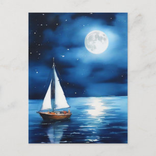 Sailboat Under a Full Moon Postcard