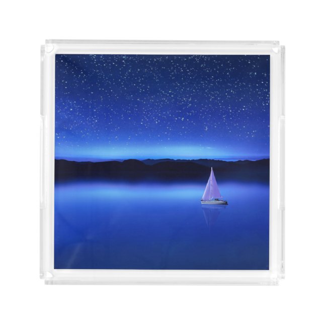 Sailboat under a Starry Night Sky Acrylic Tray (Front)