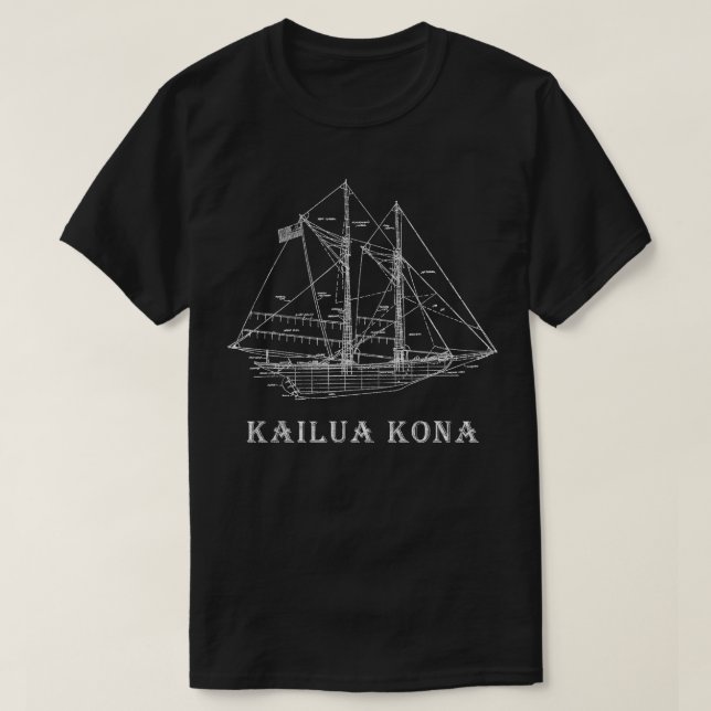 Sailboat Vintage Blueprint Kailua Sailing Vacation T-Shirt (Design Front)