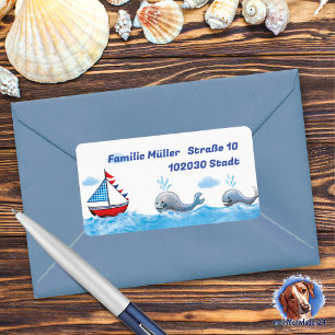 Sailboat & Wale - hand painting   maritime Label