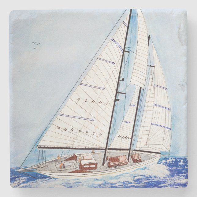 sailboat watercolor stone coaster (Front)