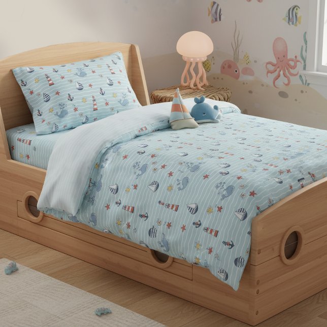 Sailboat, Wave and Whale Pattern ID1228 Duvet Cover (Creator Uploaded)