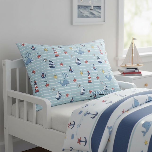 Sailboat, Wave and Whale Pattern ID1228 Pillow Case (Creator Uploaded)