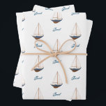 Sailboat Wedding Nautical Birthday Baby Shower Wrapping Paper Sheets<br><div class="desc">This darling custom gift wrap makes such a classic presentation for your special little one. Perfect for a first birthday, baby shower, or birthday party for your little sailor. Customize with their name, or clear the name for a clean, classic look you can keep in your collection for the perfect...</div>