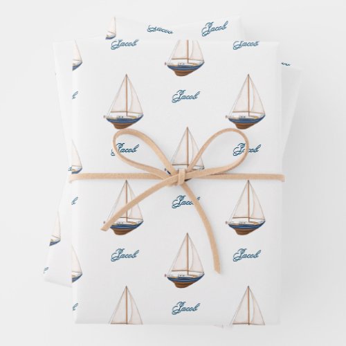 Sailboat Wedding Nautical Birthday Baby Shower Wrapping Paper Sheets