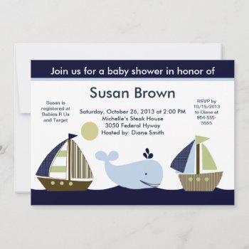 Sailboat /whale Baby Shower Invitation by Personalizedbydiane at Zazzle